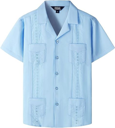 Amazon.com: JOGAL Boys Guayabera Shirts Cuban Short Sleeve Casual Button Down Beach Shirt White 10: Clothing, Shoes & Jewelry Cuban Collar Shirt, Beach Shirt, Collar Shirt, Shirt White, Shoes Jewelry, Collar