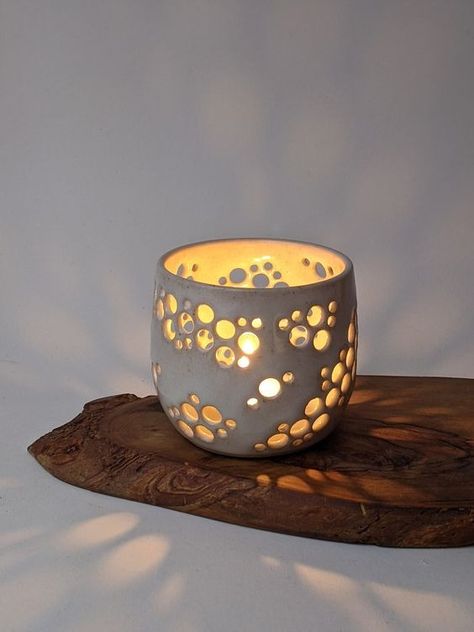 Ceramic Candle Holders Tea Lights, Ceramic Luminary, Handmade Ceramic Candle, White Candle Holder, Clay Candle Holders, White Candle Holders, Pottery Candle Holder, Ceramic Lantern, Clay Candle