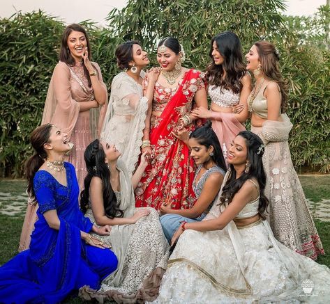 The Prettiest Mehendi & Wedding Day Bridal Squad Photos We Spotted Off Late! | WedMeGood Cultural Clothing, Bridesmaid Photoshoot, Bridal Squad, Wedding Pose, Indian Wedding Photographer, Bollywood Outfits, Best Friend Wedding, Friends Wedding, Bollywood Wedding