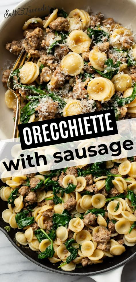 Pasta Sausage Recipes Healthy, Pasta With Ground Sausage And Spinach, One Pan Orecchiette Pasta, Costco Italian Sausage Pasta Recipe, Healthy Pasta With Sausage, Creamy Orchiette Pasta Recipes, Healthy Pasta Recipes Sausage, Orrechetti And Sausage, Ground Chicken Sausage Pasta