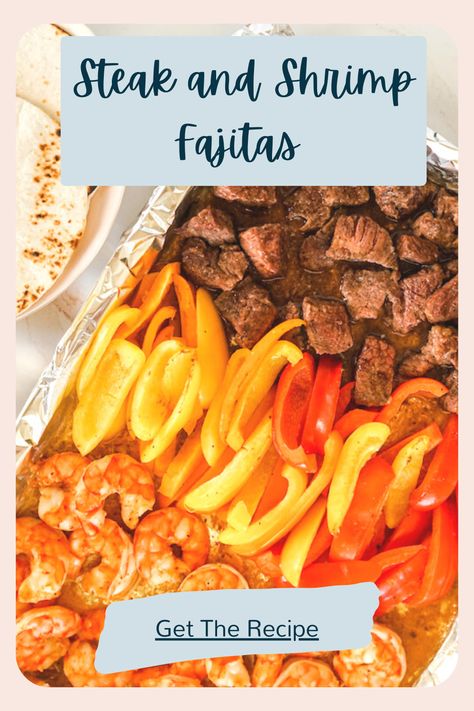 Beef And Shrimp Fajitas, Shrimp And Steak Fajitas, Chicken And Shrimp Fajitas Oven, How To Make Fajitas, Sheet Pan Steak And Shrimp Fajitas, Shrimp Fajitas Natashas Kitchen, Sheet Pan Steak, Pan Steak, Shrimp Fajitas