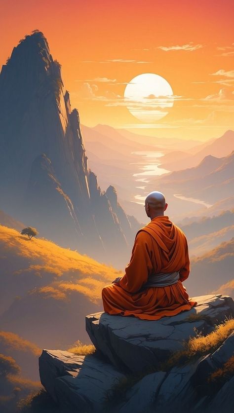 Shaolin Monks Wallpaper, Monk Meditation Art, Monk Wallpaper, Monk Painting, Soul Meditation, Monk Dnd, Monk Pictures, Meditation Pictures, Monk Meditation