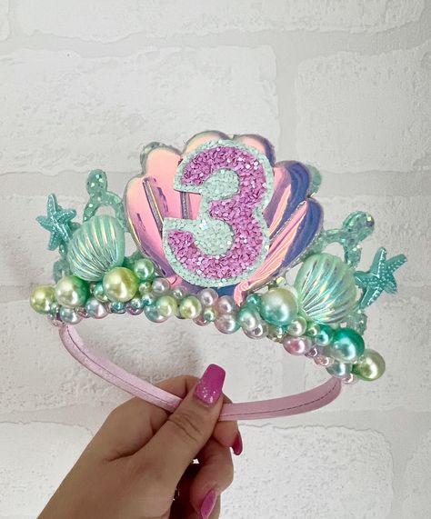 Mermaid Birthday Crown Tiara, Mermaid Tiara Alice Band Headband, Party Props, Girl Gifts - Etsy Mermaid Diy Birthday Party, Mermaid Theme 2nd Birthday Party, Diy Mermaid Birthday Party Games, Mermaid Bday Party, Mermaid 2nd Birthday, Mermaid Birthday Party 3, 3rd Mermaid Birthday Party, 4 Year Mermaid Birthday, 3rd Birthday Mermaid