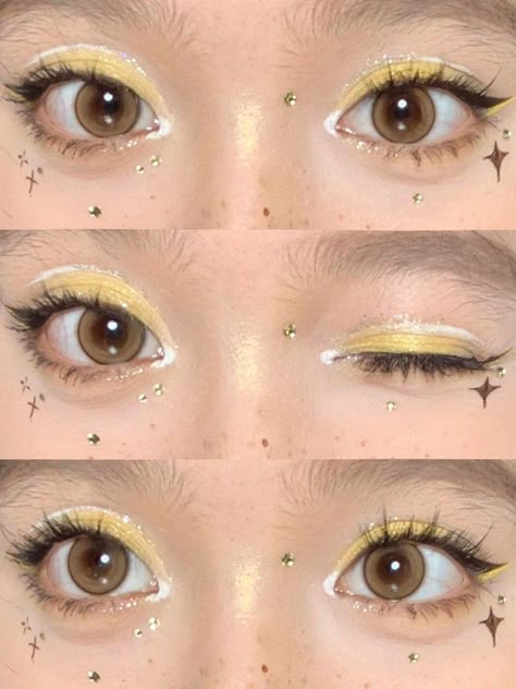 Yellow Eye Makeup, Maquillage On Fleek, Funky Makeup, Concert Makeup, Yellow Makeup, Cute Eye Makeup, Kawaii Makeup, Ethereal Makeup, Eye Makeup Designs