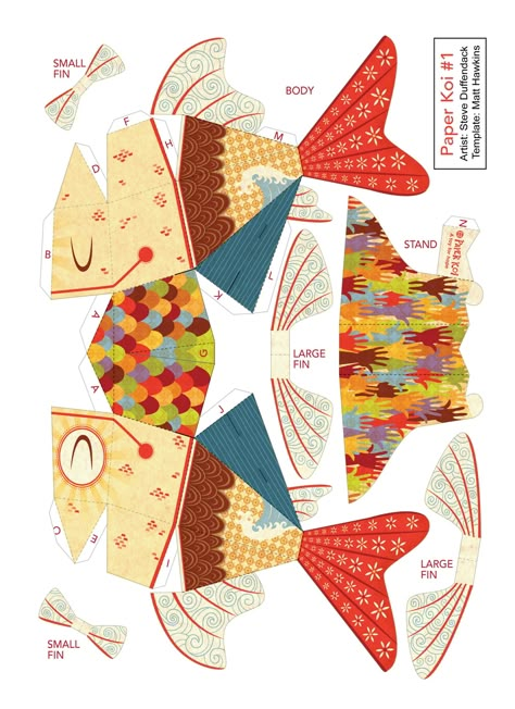 C3 Paper Koi Project :: Behance Fish Paper Craft, Printable Paper Toys Templates, Paper Fish, Origami Fish, Doll Template, Paper Toys Template, Cardboard Sculpture, Paper Doll Template, Origami Crafts Diy