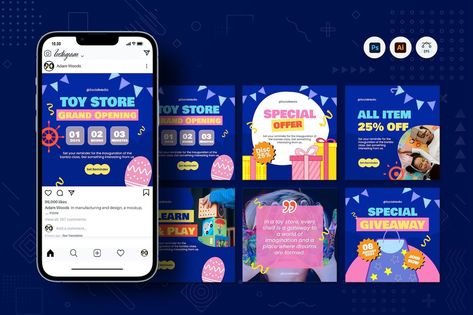 Toy Store Instagram Post Advertising Layout, Advertisement Layout, Template Instagram Post, Kids Toy Store, Social Advertising, Business Templates, Template Instagram, Post Modern, Wood Toys