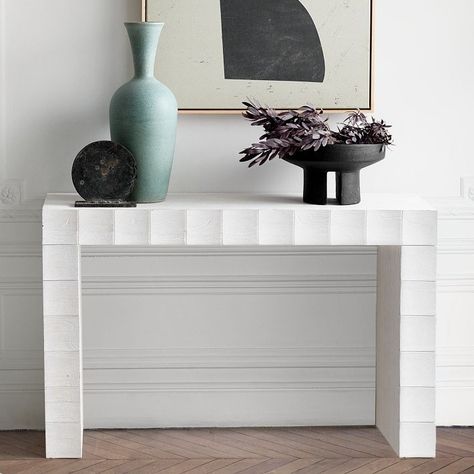 Luisa Entry Console (48") | West Elm White Console Table Entryway, Marble Console Table Entryway, Small Console Table Entryway, White Entryway Table, Long Side Table, Small Entryway Table, Small Console Table, Big Girl Job, Entry Console