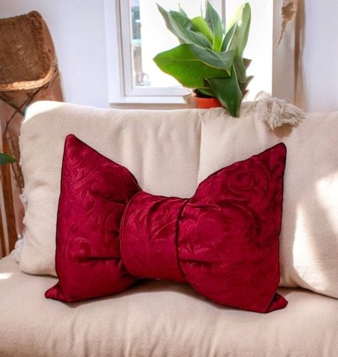 Bow Pillow, Bow Pillows, Red Cushions, Decorative Bows, Bow Design, Apartment Living Room, Entertaining Guests, Red And Gold, Red Floral