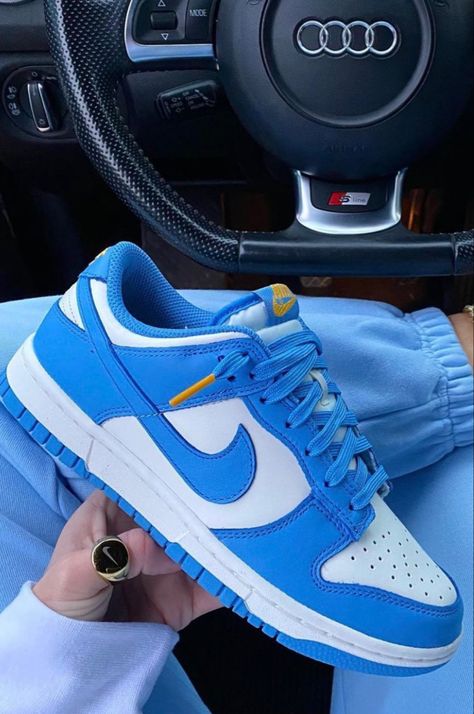 super cute and trendy blue nike sneakers for women Blue Nike Sneakers, Nike Sneakers For Women, Jordan 4 White, Pretty Sneakers, Nike Fashion Shoes, Pretty Shoes Sneakers, All Nike Shoes, Funky Shoes, Nike Shoes Jordans