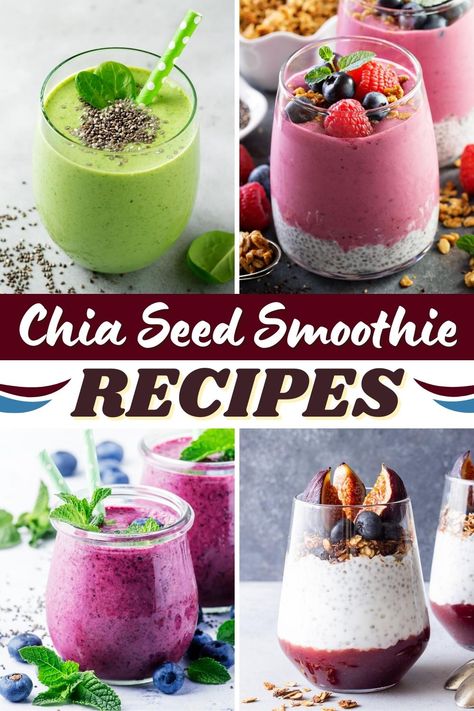 One sip of these chia seed smoothie recipes will have you singing “ch-ch-ch-chia”! They're just as fabulous as the 90s plant pets, only WAY tastier. Chia Seed Smoothie Recipes, Chia Seed Drink Recipes, Smothie Recipes, Blender Recipes Smoothies, Chia Seed Breakfast, Chia Seed Drinks, Chia Seed Smoothie, Smoothie Flavors, Chia Recipe