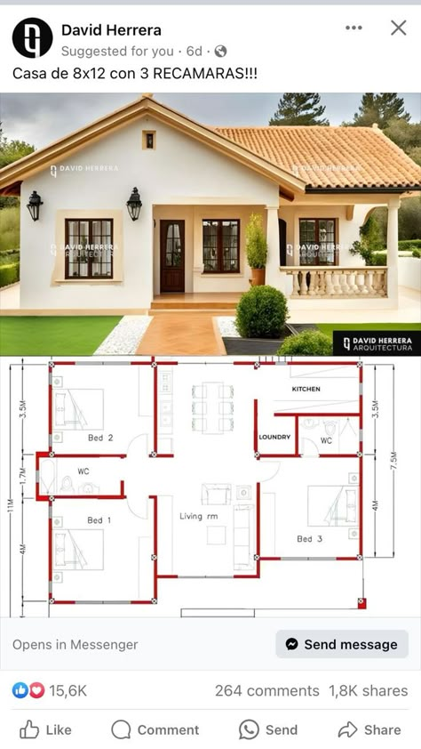 Probinsya House, Bungalow House Floor Plans, Modern Bungalow House Plans, Small House Blueprints, Bungalow Style House Plans, Affordable House Plans, Bungalow Style House, Small House Design Exterior, House Design Plans