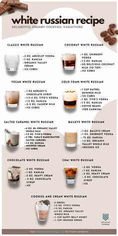 White Russian Dessert, Kahlua White Russian, White Russian With Baileys, White Russian Shots, Mixed Drinks That Dont Taste Like Alcohol, Coctails Recipes Baileys, Baileys Mixed Drinks, Vanilla Alcoholic Drinks, Baileys Cocktail Recipes