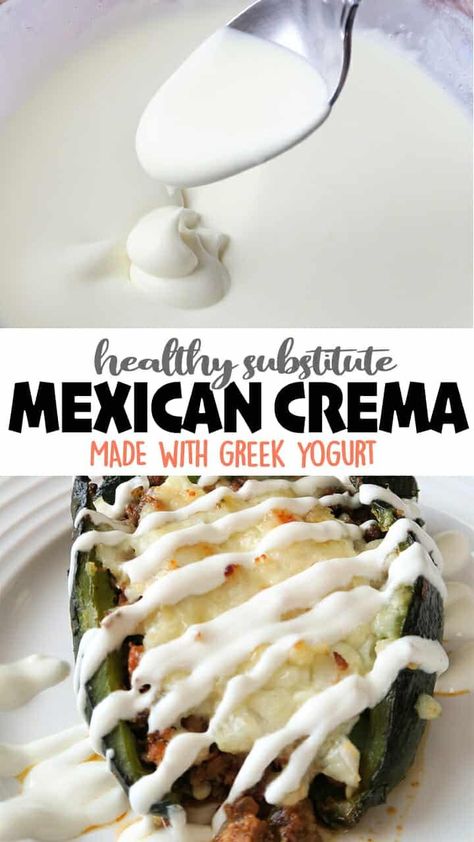 This Mexican Crema substitute recipe is a healthier version than the traditional one. It’s super easy to make, and ready in less than 5 minutes! I like the light-fresh taste this Crema has! It has just a few natural ingredients, including greek yogurt which is protein-rich and gut healthy! Some readers have used it in place of mayo or sour cream in their meals! Click ?for the full detailed recipe! ? #crema #mexicanfoodrecipes #recipe #healthy #mexican #greekyogurt Greek Yogurt Mayo Recipe, Diy Hot Sauce, Healthy Sour Cream, Mexican Sour Cream, Greek Yogurt Sauce, Crema Recipe, Make Greek Yogurt, Mexican Crema, Healthy Sauces