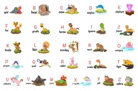 Abc Games For Kids, L Is For Lion, Animal Alphabet Letters, Giraffe Illustration, Wolf Illustration, Tiger Illustration, All Letters, Cute Kawaii Animals, Printable Flash Cards