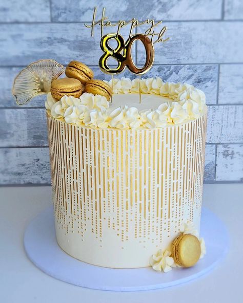 Gold and white will always be stunning together ✨️ Another cake I was given creative freedom to design. It really is such a compliment when you trust me to make something special for you. 😊 Happy 80th birthday. #cakedecorating #cake #80thbirthday #ShastaDaisyBakes #goldandwhite 80 Cake Birthdays, Happy 80th Birthday Cake, 80th Birthday Cake, 80s Mom, 80 Birthday Cake, Happy 80th Birthday, Gold Cake, Creative Freedom, Cake Designs Birthday