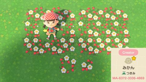 Animal Crossing Design Codes Flowers, Strawberry Path Acnh, Acnh Strawberry Design Code, Acnh Strawberry Code, Acnh Strawberry Farm, Acnh Strawberry Design, Acnh Flower Path, Animal Crossing Strawberry, Acnh Strawberry