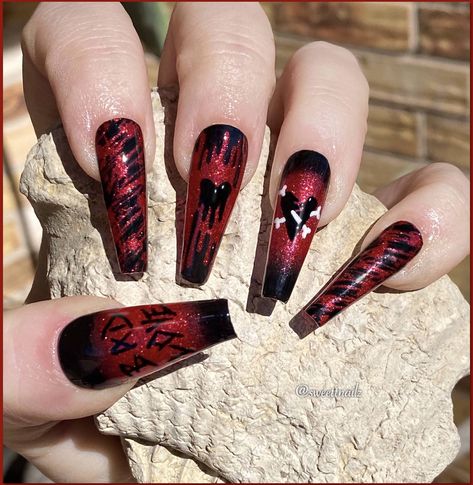 Blood Red Valentine Nails, Dark Love Nails, Dark Purple Valentines Day Nails, Hate Valentines Day Nails, Horror Valentines Nails, Valentines Nails Dark, Alternative Valentines Nails, Dark Valentine Nails, Goth Valentines Day Nails