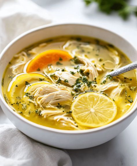 Lemon Chicken Soup Recipe - sandyrecipes.com Chicken Soup Diet, Lemon Rice Soup, Healthy Chicken Soup, Zesty Chicken, Rice And Vegetables, Lemon Chicken Soup, Light Soups, Vegetable Soup With Chicken, Chicken Soup Recipe