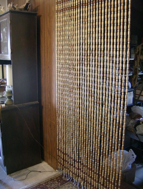 My handmade wooden bead curtain I made with vintage India wood beads! Ikea Sliding Door, Wooden Bead Curtain, Door Decorating Ideas, Sliding Door Room Dividers, Door Treatments, Beaded Door Curtains, Curtain Room Divider, Bead Curtain, Door Beads