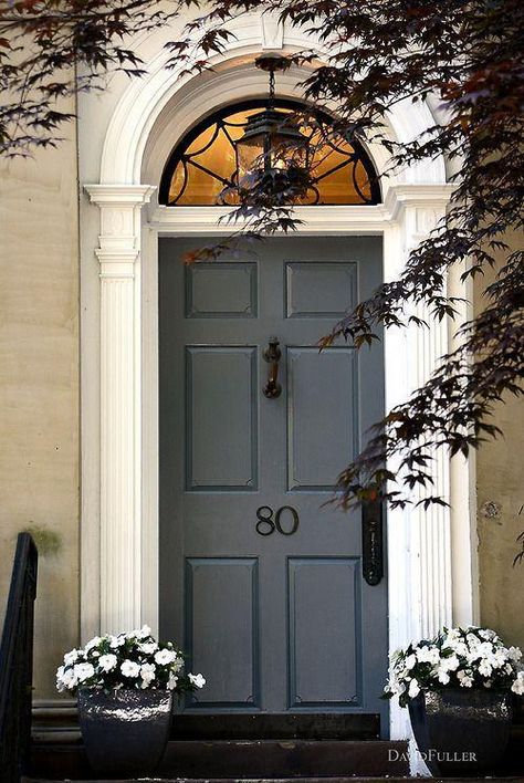 We did a post last year on our favorite grey doors and are still receiving questions about where to find the perfect shade of grey paint. We have pulled togethe Grey Front Door, Tan House, Grey Doors, Real Estat, Front Door Colors, Blue Door, Front Entrances, Door Color, Beautiful Doors