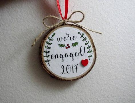 Engaged Ornament Diy, Newly Engaged Gift, Engaged Christmas Ornament, We're Engaged, Engagement Gifts Newly Engaged, Engagement Christmas Ornament, First Christmas Engaged, Engagement Ornament, Christmas Crafts To Sell