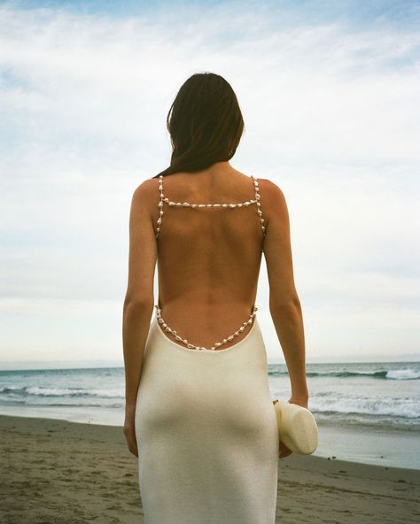 Wedding • Instagram Cult Gaia Dress, Halter Top Wedding Dress, Backless Gowns, Pearl Straps, Midi Knit Dress, Icon Clothing, Backless Gown, White Cocktails, Fashion Journals