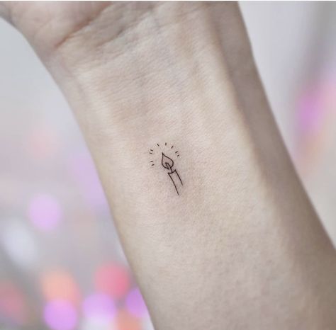 Mini Candle Tattoo, Lantern Tattoo Minimalist, Tiny Lantern Tattoo, Candle Tattoo Minimalist, Candle Finger Tattoo, Tattoos About Light, Tiny Candle Tattoo, Lightbulb Tattoo Simple, Light Of My Life Tattoo