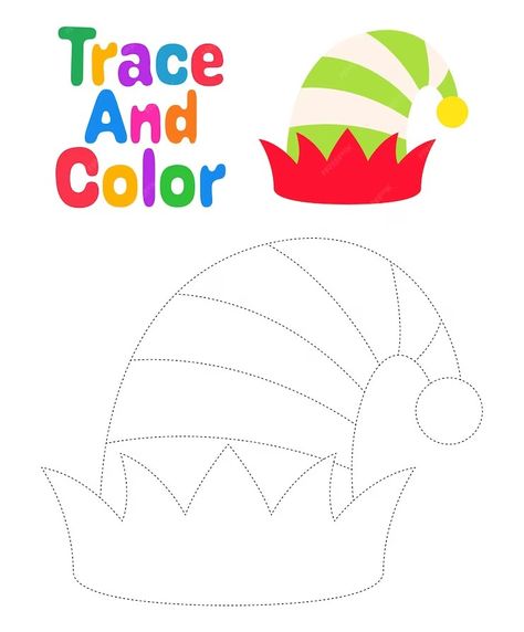 Premium Vector | Christmas elf hat tracing worksheet for kids Elf Hat Template, Elf Craft For Kids, Elf Template, Christmas Elf Hat, Elf Hats, Elf Crafts, Elf Face, Christmas Lesson, Hat Template