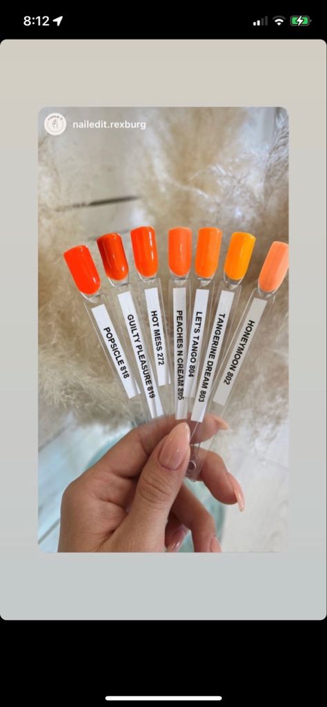 Tangerine Gel Nails, Peach Dnd Gel Nails, Dnd Popsicle, Peaches And Cream Nails, Mango Color Nails, Dnd Oranges, Orange Nails Dnd, Peachy Orange Nails, Tangerine Nails