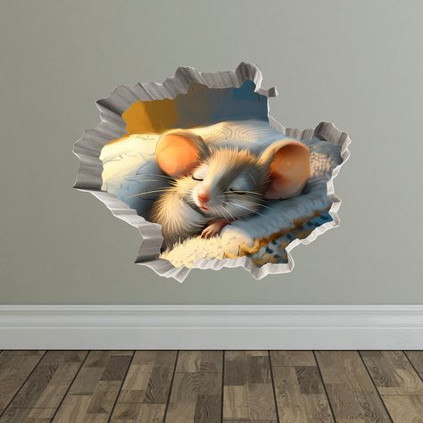 Sleeping Mouse, Mouse Wall, Mouse Hole, Paper Mache Sculpture, Oracal Vinyl, Nursery Decals, Sticker Mural, 3d Painting, Oracal 651