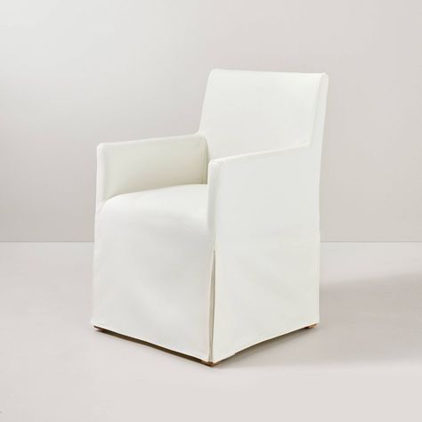 Slipcover Dining Chair, Canvas Upholstery, Magnolia Furniture, Minimal Home Decor, Daniel Island, Hearth & Hand With Magnolia, White Dining Room, Dining Room Seating, Upholstered Armchair