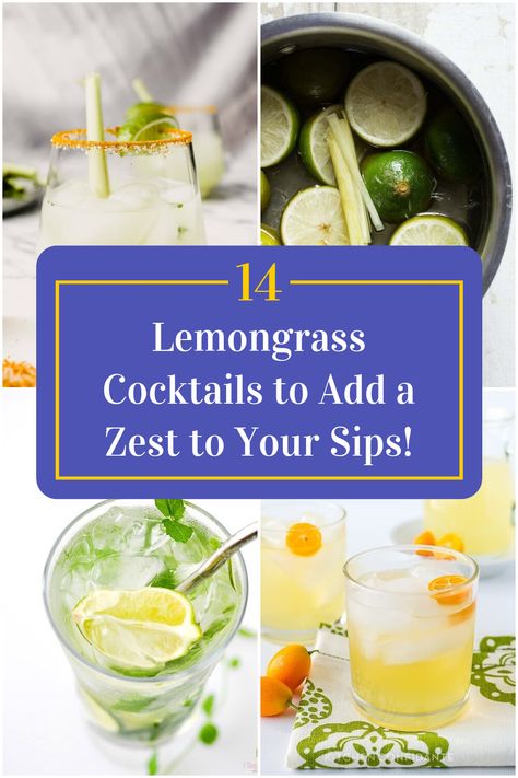 Collage of 4 lemongrass cocktails. Lemongrass Drink Recipe, Lemongrass Cocktail, Soju Cocktails, Lemongrass Drink, Asian Cocktail, Soju Cocktail, Lemongrass Recipes, Infused Drinks, Vodka Recipes Drinks