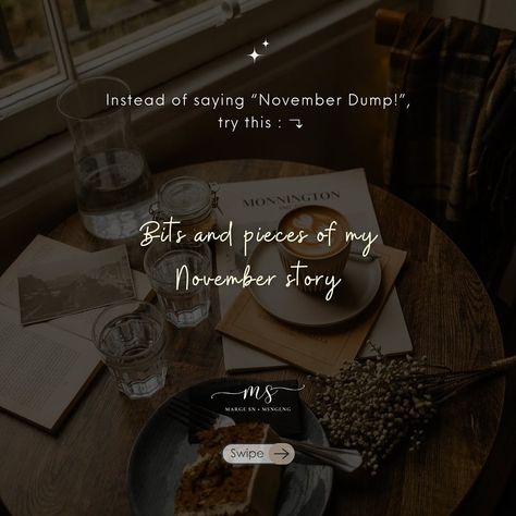 PART 94 — instead of a posting “November Photo Dump! ”, try these alternatives 🥰 🏷️ #november #photodump #memories #photooftheday #captionideas #notes #instagramtips #randomideas #fyp #margesn #caption November Dump Captions, November Photo Dump, November Photos, Photo Dump Captions, November Dump, No Vember, Instagram Tips, Piece Of Me, Photo Dump