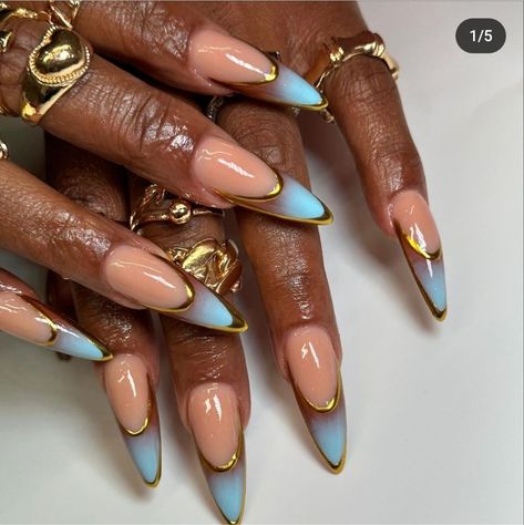 Almond Shaped Nails Long, Long Almond French Tip Nails, French Oval Nails, Nails Acrylic Ombre, Ombre Nails Almond, Stiletto French Tip, Greek Goddess Nails, Chrome Almond Nails, Blue Nails Acrylic