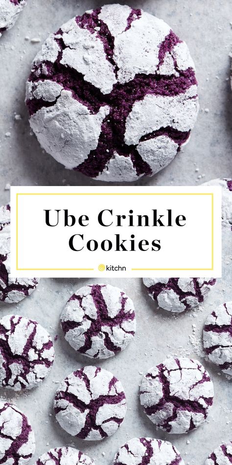 Ube Cookies Filipino Desserts, Ube Cookies Recipes, Filipino Cookie Recipes, Filipino Biscuits, Ube Desserts Recipes, Filipino Cookies, Ube Crinkles Cookies Recipe, Ube Crinkle Cookies, American Cookies Recipe