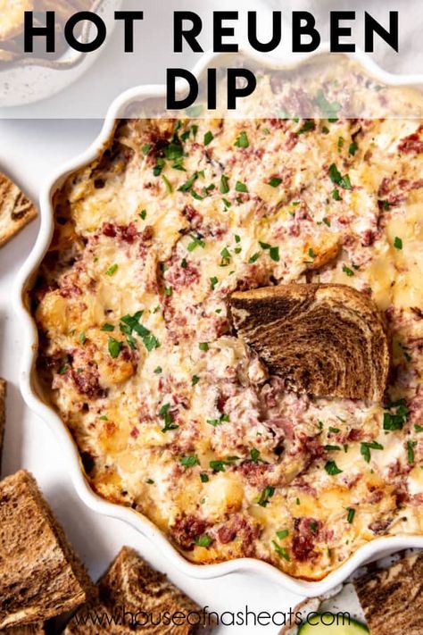 Reuben Dip - House of Nash Eats Crockpot Reuben Dip, Hot Reuben Dip, Marble Rye Bread, Reuben Dip Recipe, Classic Reuben Sandwich, Rye Crackers, Dip Recipes Crockpot, Reuben Sandwich Recipe, Reuben Sandwich Classic