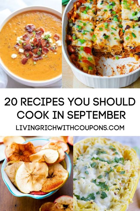 September is a great month to cook with all the bounty of vegetables from the end of summer harvest! During the month of September you will also find sales on Back to School Lunch Type Items such as snack foods, bread, juice boxes and more. Here are 20 of the Best Recipes to Cook in September! #fallrecipes #septemberrecipes #fall Recipes For September, What To Cook In September, Easy September Dinner Ideas, September Seasonal Recipes, September Recipes Dinner, September Recipes Healthy, September Meal Ideas, September Dinner Recipes, September Dinner Ideas