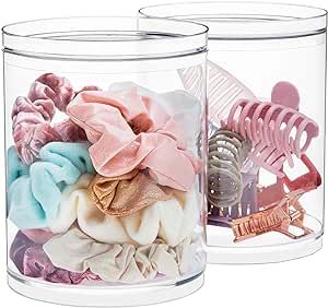 Cluttered Bathroom, Scrunchie Holder, Round Vanity, Storage Organizers, Organizing Hair Accessories, Clear Plastic Containers, Pin Box, Bath Store, Beauty Supplies