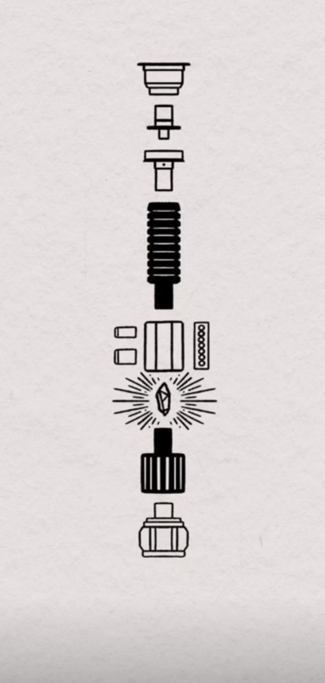 Deconstructed Lightsaber Tattoo, Obi Wan Kenobi Tattoo, Lightsaber Tattoo, Skyrim Art, Sabre Laser, Lightsaber Hilt, Star Wars Tattoo, Laser Tattoo, Tat Ideas