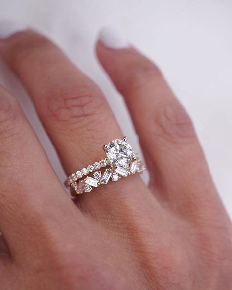 The Engagement Specialists on Instagram: "We’d say this is a pretty perfect set. Our petite mixed baguette and round band is available in half, 3/4, and eternity coverage." Pink Wedding Colors, Stacked Wedding Bands, Round Engagement Ring, Pretty Wedding Dresses, Sparkle Wedding, Round Engagement Rings, Dream Engagement, Dream Engagement Rings, Half Eternity Band