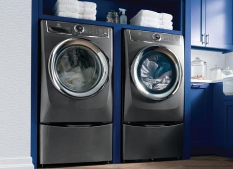 Overall Score: 81 | Price: $2,070 Electrolux EFLS627UTT Washer + Electrolux EFME627UTT Dryer  This set is distinct in several ways. There's a washer dispenser with slots for up to two detergent pods, which get swept into a separate chamber and mixed with water before the cycle starts. We tested this feature using liquid detergent packets, which are more popular than powdered formulations, and found that it works as it should. The dryer is Energy Star certified, which means it uses about 20 perce Electrolux Washer And Dryer, Best Washer Dryer, Washer Dryer Set, Laundry Equipment, Automatic Washing Machine, Top Load Washing Machine, Portable Washing Machine, Laundry Dryer, Front Load Washer