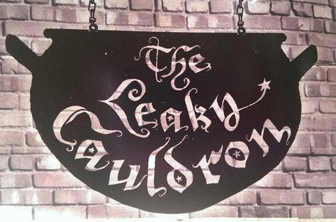 Leaky Cauldron Sign - great for paper cut Harry Potter Cauldron Diy, Harry Potter Party Signs, Harry Potter Bar, Leaky Cauldron Sign, Olivanders Wand Shop Sign Printable, Harry Potter Leaky Cauldron Sign, Harry Potter Play, Harry Potter Ollivanders Wand Shop Sign, Hogwarts Party