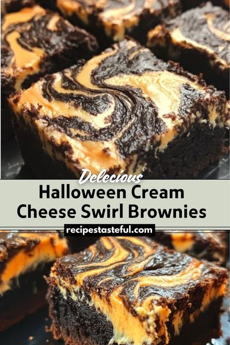 Rich and fudgy brownies with a creamy orange cream cheese swirl, perfect for Halloween festivities. Cream Cheese Swirl Brownies, Classic Brownies, Homemade Brownie Mix, Cream Cheese Swirl, Halloween Brownies, Orange Cream Cheese, Cream Cheese Brownies, Swirl Brownies, Cream Cheese Topping