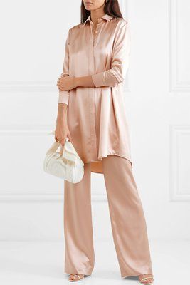 Satin Shirts, Olivia Von Halle, Rejina Pyo, Mini Robes, Rose Pastel, Estilo Chic, Satin Mini Dress, Work Wardrobe, Hijab Outfit