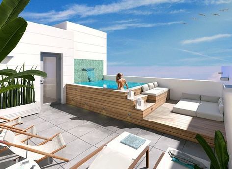 Kleiner Pool Design, Deck Piscina, Hot Tub Patio, Rooftop Terrace Design, Hot Tub Backyard, Rooftop Design, Small Pool Design, Jacuzzi Outdoor, Rooftop Patio