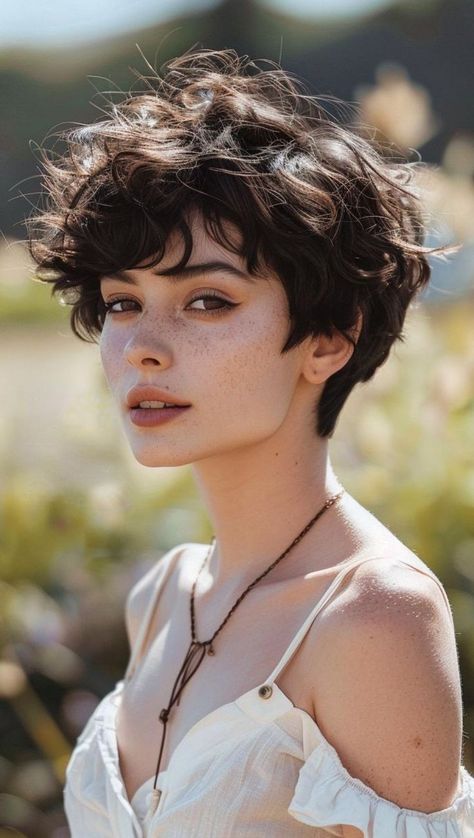 Pixie Textured Hair, Wave Pixie Haircut, Long Pixie Wavy Hair, Short Hair Styles Easy Pixie Cuts, Short Hair Cuts Wavy Hair, Pixie Haircut Wavy Hair, How To Style Short Wavy Hair, Short Wavy Pixie Haircut, Wavy Short Haircuts