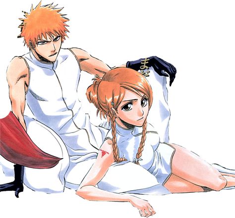 Ichigo and Orihime of "Bleach" Kon Bleach, Orihime Bleach, Ichigo Kurosaki Wallpaper, Ichigo X Orihime, Ichigo And Orihime, Ichigo Manga, Inoue Orihime, Orihime Inoue, Hxh Characters