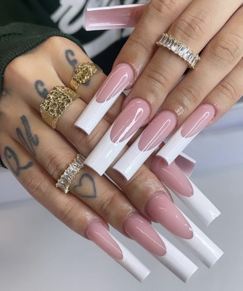 September Nail Ideas, Simple Nail Art, Long Acrylic Nail Designs, White Acrylic Nails, French Tip Acrylic Nails, Simple Acrylic Nails, Dope Nail Designs, French Acrylic Nails, Classy Acrylic Nails