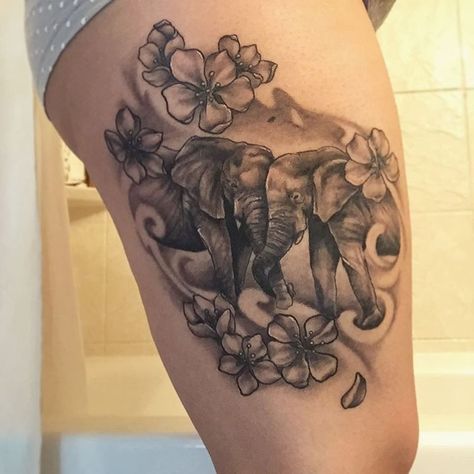 Elephant Hibiscus Tattoo, Hibiscus Tattoo, Elephant Tattoo Design, Gold Tattoo, Elephant Tattoo, Realism Tattoo, Tattoos And Piercings, Tattoo Design, Hibiscus