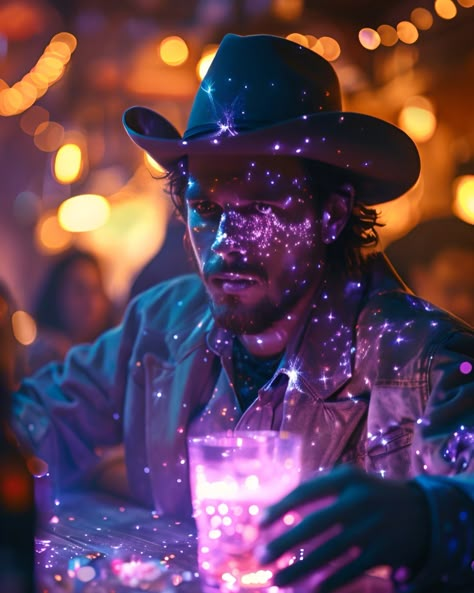 Moonshine Cowboy . . . . . . . . . . #weirdart #weirdcore #midjourney #aiart #retrofuturism #cowboy #moonshine #aifashion #aifashiondesign #surreal #surrealart #surrealartist #celestial Midnight Cowboy Aesthetic, Space Cowboy Wedding, Reynard Lowell, Space Cowboy Aesthetic, Indie Cowboy, Alien Cowboy, Cowboy Vibes, Cosmic Cowboy, Space Western